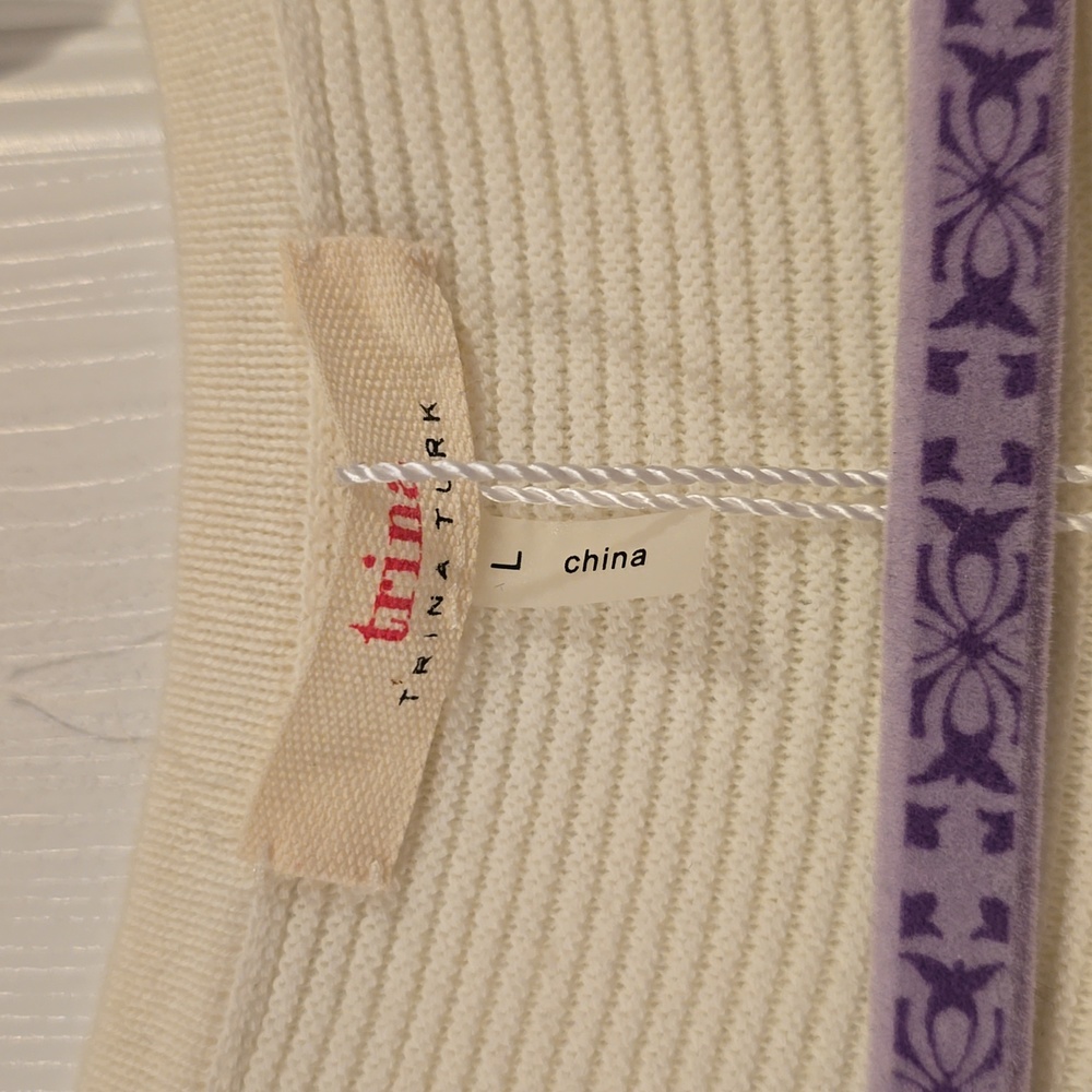 Trina Turk Sleeveless Knit Zip Up Dress, Ivory and Black, Sz L - Picture 2 of 3